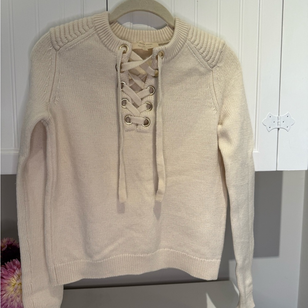 Sezane Cream Lace-Up Sweater